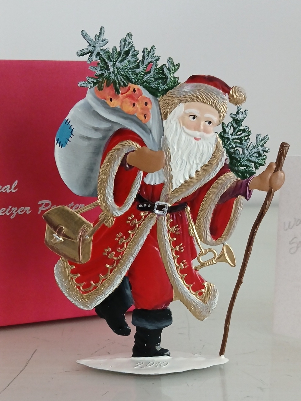 Wilhelm Schweizer Pewter 2010 WALKING SANTA Figurine 4.5"